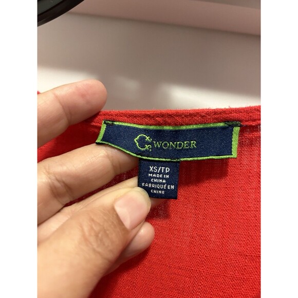 C. WONDER Red Orange Knee Length Linen Blend Short Sleeve Dress Women’s Size XS - Picture 2 of 4